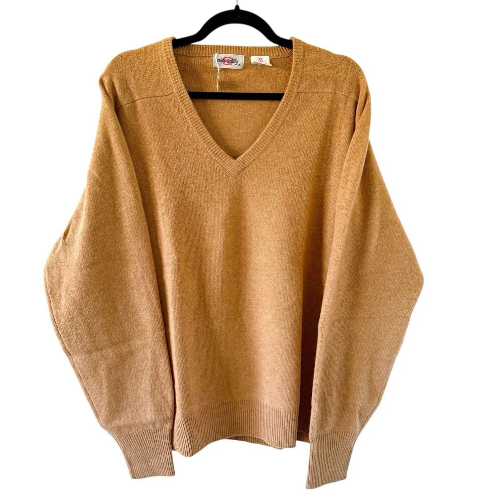 Picadilly Sweater Mens 2XB Light Brown Australian Lambswool Blend Vneck Pullover